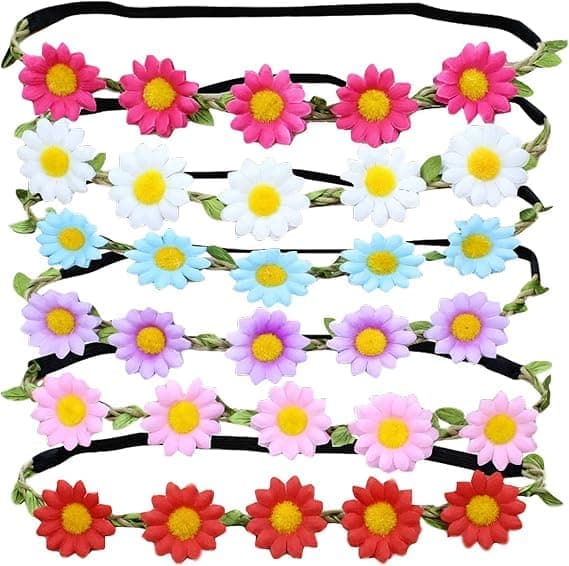6 stk. solsikkekroner pannebånd bohemsk blomster elastiske hårbånd brudebildekrans hodeplagg for jenter og kvinner