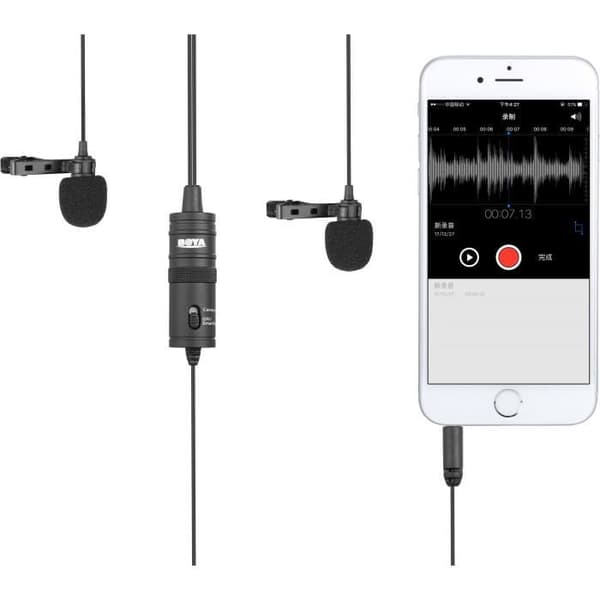 BOYA M1DM Dobbel lavaliermikrofon - TRRS-utgang, 4m kabel