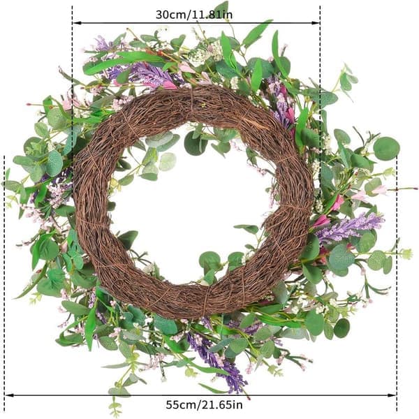 22-tommer dørkrans, kunstig forårs- og sommerkrans eukalyptusblomst