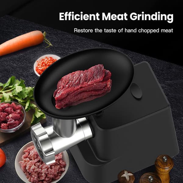 Elektrisk köttkvarn - Professionell grönsakshackare - 700W - 4 blad & korvsats - Backfunktion - Köttkvarn