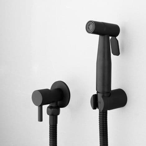 Sort bærbar bidet-sprøjte – SUS304 rustfrit stål – EPDM gummislange – G1/2 vinkelventil til badeværelse
