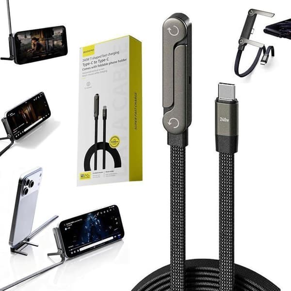 Usynlig ladekabel med stativ, 240W hurtiglading, USB-C-kabel, ladekabelstativ, 1,5m