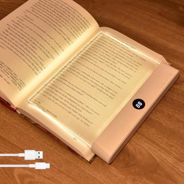 Dimbar LED-leselys 3 farger Flatt boklys for lesing Oppladbart Fullside lys med timer Bærbart bokmerke lys Klips på studie pink