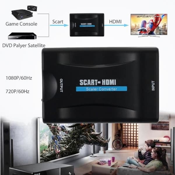 SCART-til-HDMI-konverter - Adapter - 1080P HD - Understøtter flere formater - Sort