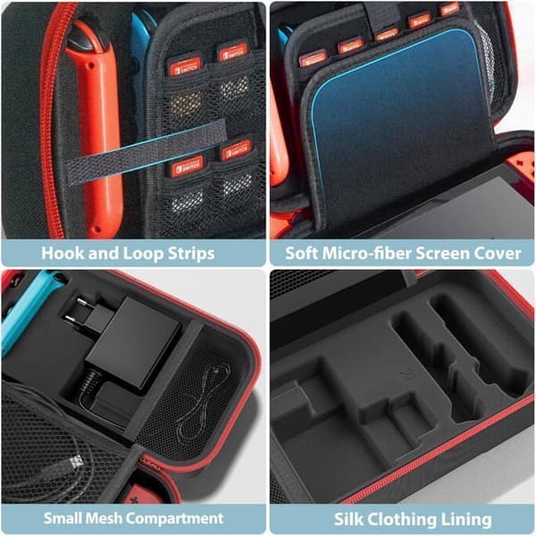 Hardt etui til Switch, bæreveske til Joy-Cons og adaptere, beskyttende hardcase til Switch, oppbevaringsveske, rød