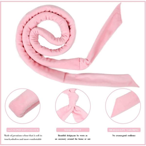 Hårbøjle uden varme, bløde fløjls-krøller uden varme, krøllesæt uden varme til overnatning (pink, 7 dele)