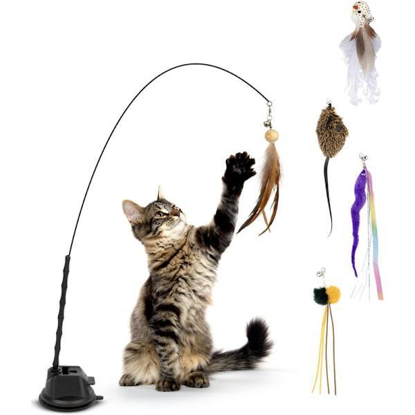 Lollanda Kattleksaksset 7 Delar med Kattfiskespö, Sugpropp och Fjädrar - Miljövänlig Leksak för Innekatter 7