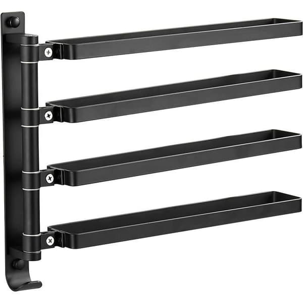 Vægmonteret håndklædestativ - 4 roterende stænger - Rustfrit aluminium - Sort - Moderne