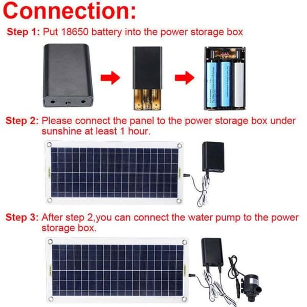 Solar fontenepumpe - 800L/T - 50W - Ultrastille - Børsteløs - 43x20cm solcellepanel - DC 12V