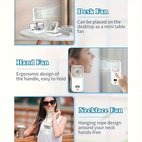 Ultra-stille premium grøn foldbar halsventilator — USB genopladelig