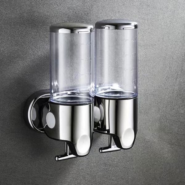 1000 ml Väggmonterad Tvåldispenser – Transparent ABS och Rostfritt Stål – Tryckknappsmodell för Väggmontering