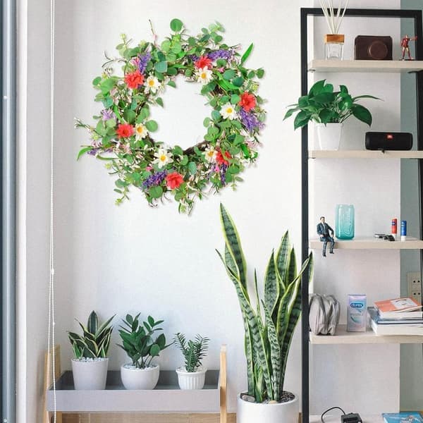 22-tommer dørkrans, kunstig forårs- og sommerkrans eukalyptusblomst
