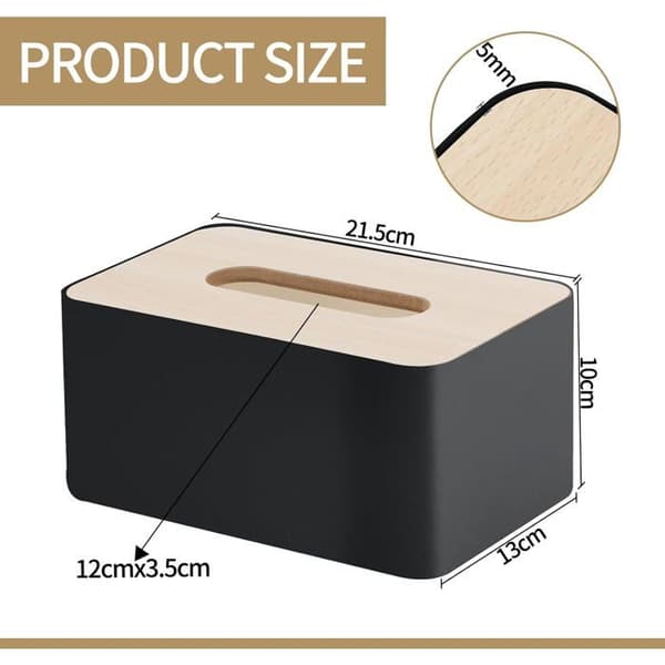 Rektangulær tissueboks med bambuslåg, lavet af plastik, 21 x 13 x 9,5 cm, tissue dispenser til stuen