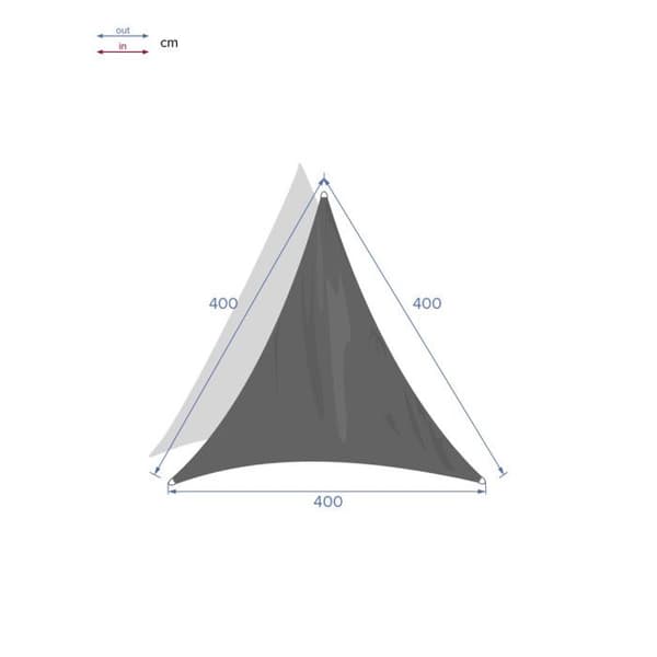 Triangulär \"Curacao\" solsegel, grå, 4x4x4m, polyester - Hespéride
