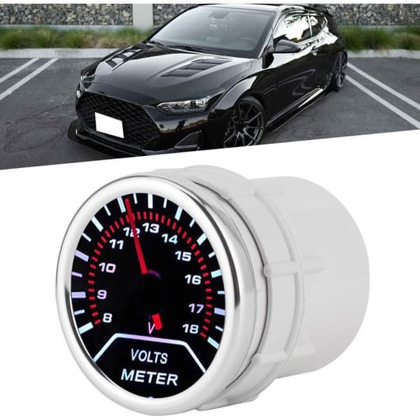 Bilvoltmeter – Hvid LED, 8-18V – til instrumentbræt – 52 mm sort