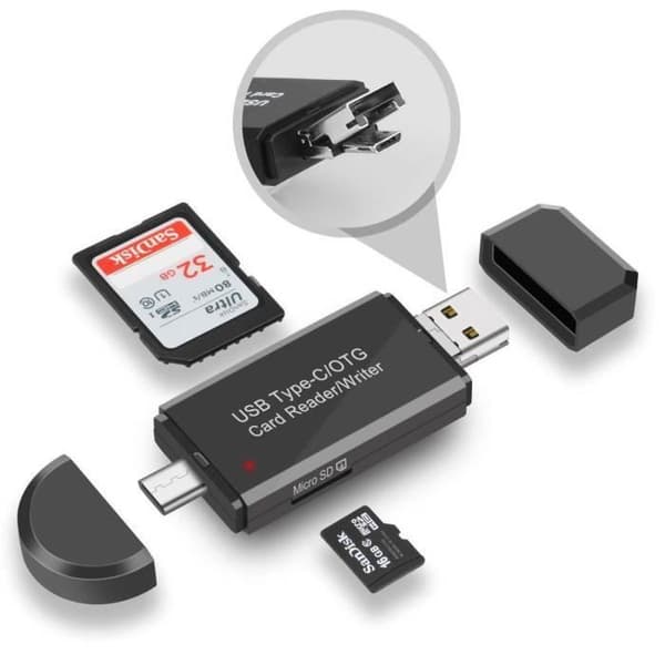 Hukommelseskortlæser - RD320 - USB, Micro USB, USB-C - Kompatibel med SD- og Micro SD-kort - 4 i 1