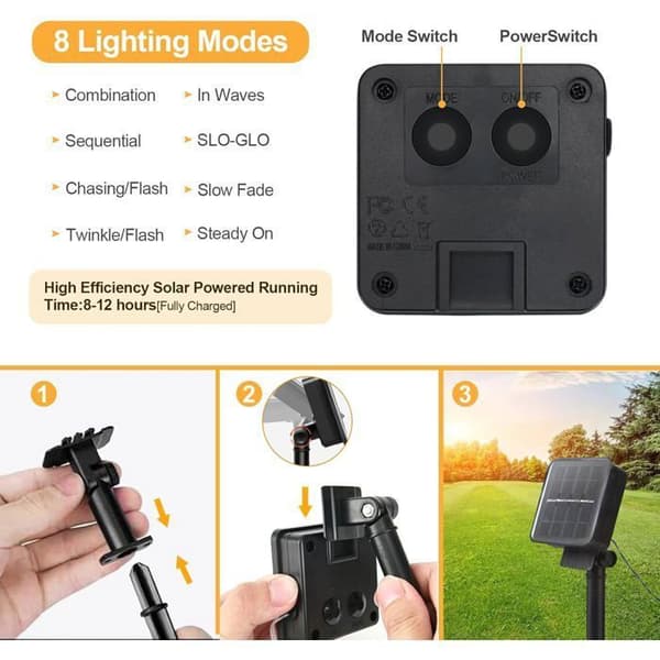 Utomhus solcellsslinga, 12M 100 LED utomhusslinga, IP65 vattentät utomhusslinga