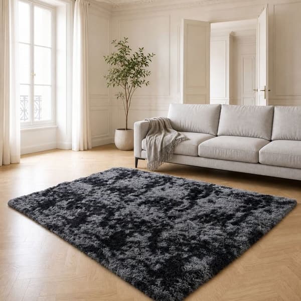 Mjuk, halkfri ryamatta – allergivänlig polyester för vardagsrum och sovrum – 120 x 160 cm mörkgrå