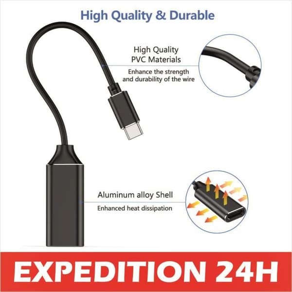 USB-C till HDMI-adapter - Cuszwee - 4K - Thunderbolt 3-kompatibel - För MacBook - Vit kabel