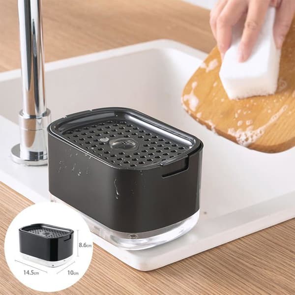 Oppvaskmiddeldispenser med pumpe og svampholder, 300 ml (10 oz) kjøkkenoppvaskmiddeldispenser, svart