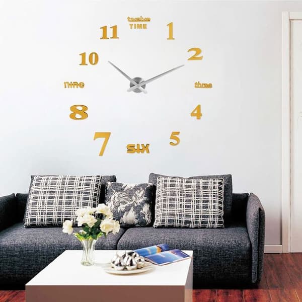 DIY Väggklocka – Guld Akryl Spegelsiffror 1,2m – Modern Vardagsrumsdekoration