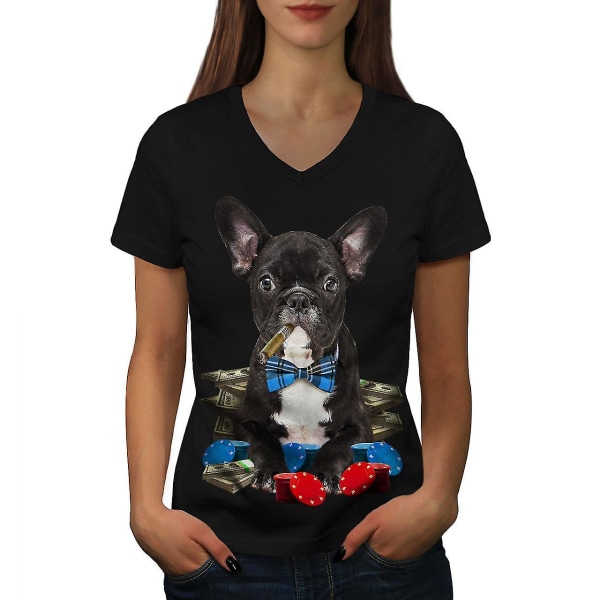 Fransk Pitbull Dog Gamble T-shirt för kvinnor L