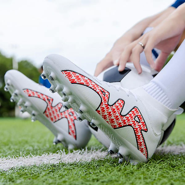 Fotbollsskor för män Halkfria fotbollsskor för herr Fotbollsskor Gräs Fotbollssneakers Yjck15-1 WhiteRed 41