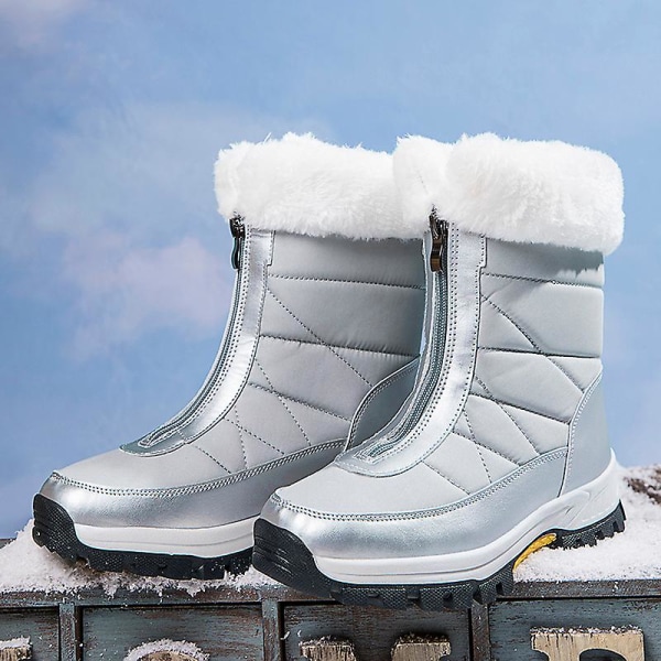 Snöstövlar för damer Vattentäta skor Anti-halk Casual Vintervandringskänga 2239 Silver 37