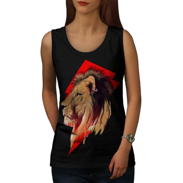 Tiger Head Face Animal Women Blacktank Top L