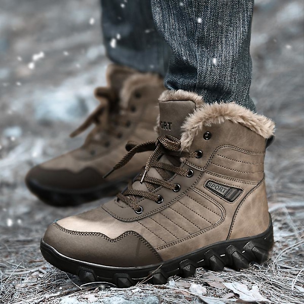 Snöskor för män Läder Plus Velvet Varma Utomhus bomullsskor F910 Brown 41