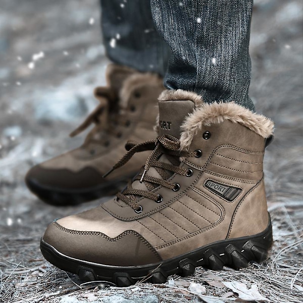 Snöskor för män Läder Plus Velvet Varma Utomhus bomullsskor F910 Brown 44