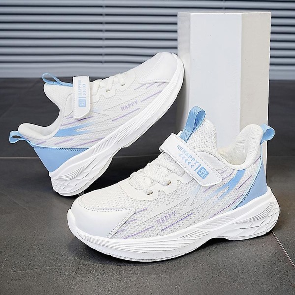 Sneakers för barn för pojkar, flickor, löpning tennisskor, lätt andas, sport, atletisk 3B2039 White 34