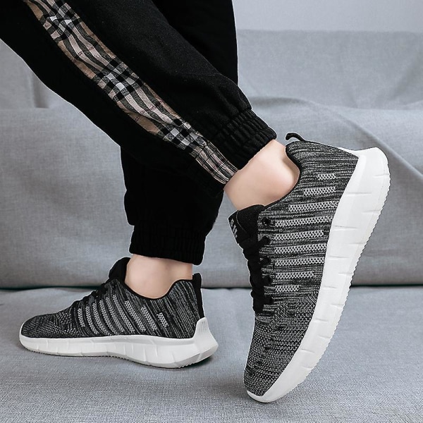 Sneakers för flugvävning för män Andas löparskor Mode sportskor 3A707 Gray 41