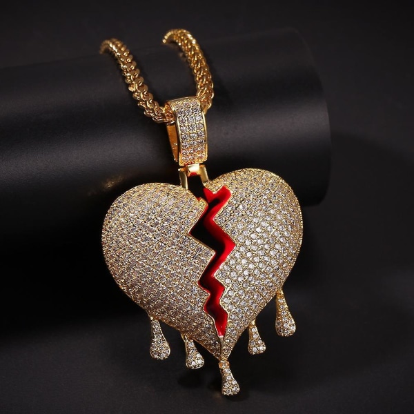 Personlig mode Broken Heart Rhinestone hänge Halsband Kvinnor Män Hip Hop smycken
