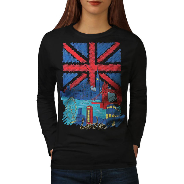 England London Flag Women Blacklong Sleeve T-shirt | Wellcoda L