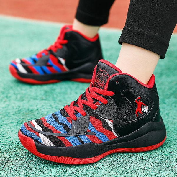 Barn Basketskor Mode Pojkar Flickor Sneakers Andas Sportskor Eht008 BlackRed 31