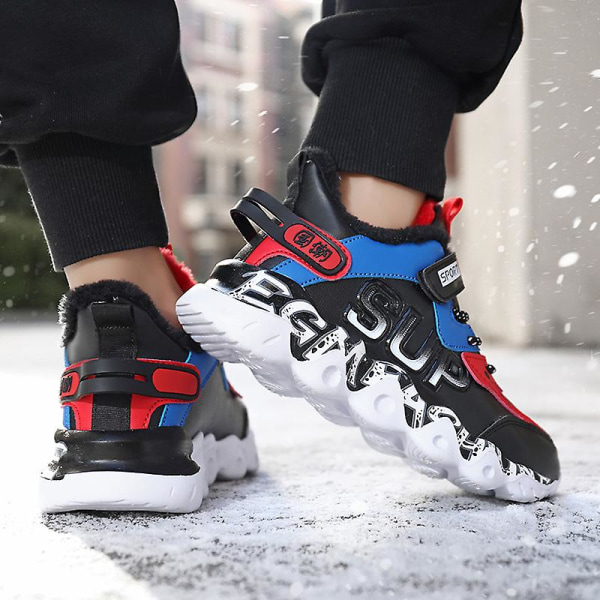 Barn Vintervarma Sneakers Flickor Pojkar Snow Outdoor löparskor X2021 BlackRed 33