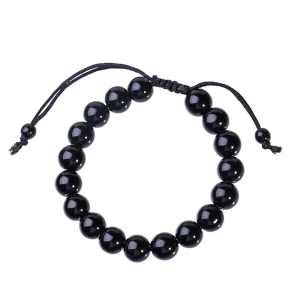 PDTO Svart Obsidian Stone Beads Armband Justerbart Män Kvinnor Terapi Smycken