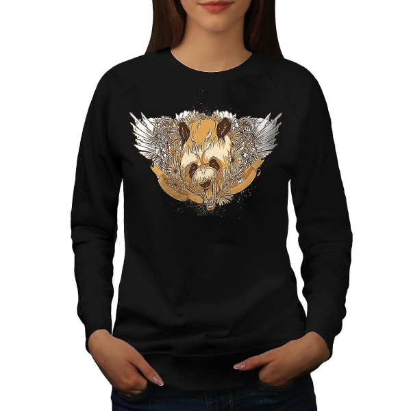 Panda Head Wings Animal Women Blacksweatshirt | Wellcoda XXL