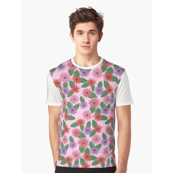 Blommönster med ljusrosa bakgrund Grafisk T-shirt White M