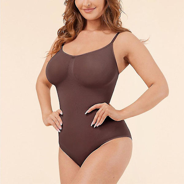 Sömlös Shapewear Body för kvinnor Magkontroll Butt Lifter Kroppsformare Slät osynlig under klänning Slimmande underkläder, brun