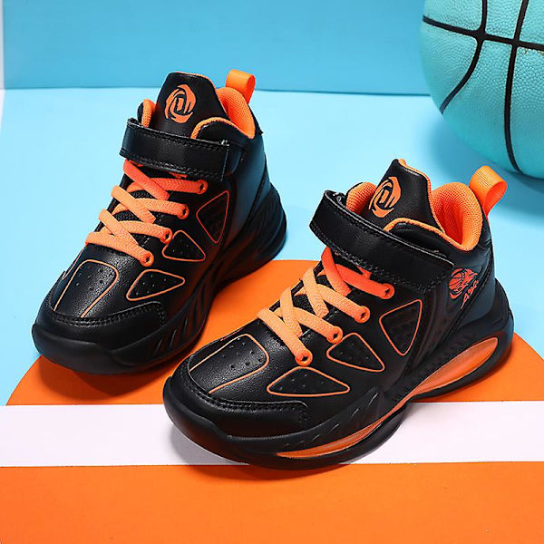 Pojkar Flickor Basketskor Barn Sneakers Andas Sportskor 5088 BlackOrange 35