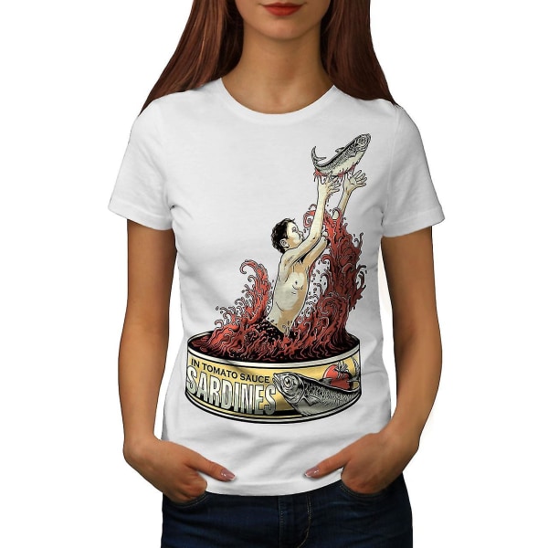 Sardiner Fisk Rolig mat Whitet-shirt för kvinnor L