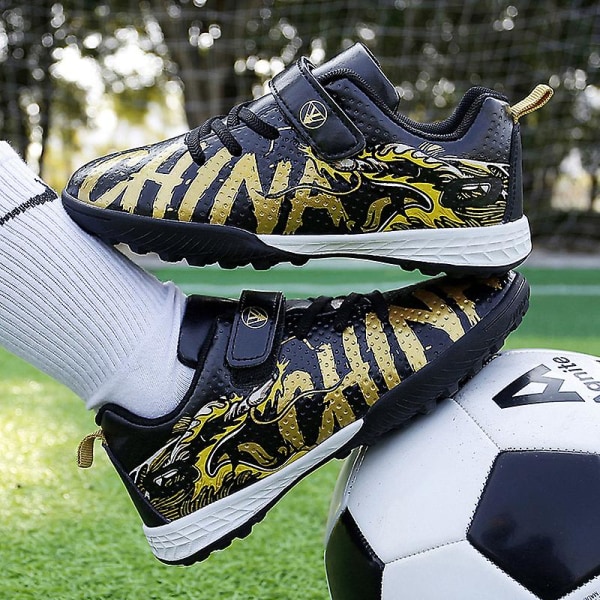 Fotbollsskor för barn Halkfria fotbollsskor Klossar Gräs Fotbollssneakers Yj3076 BlackGold 32