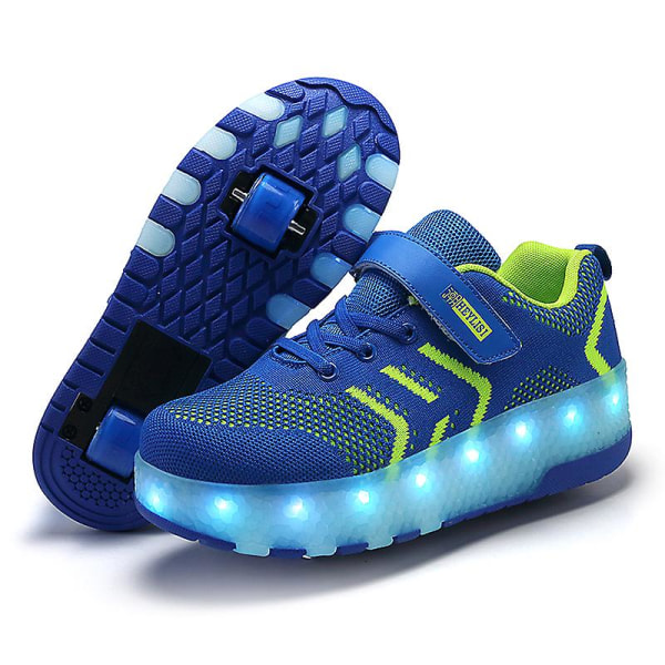 Barnsneakers Dubbelhjulsskor Led Light Skor för flickor 2101 Blue 34