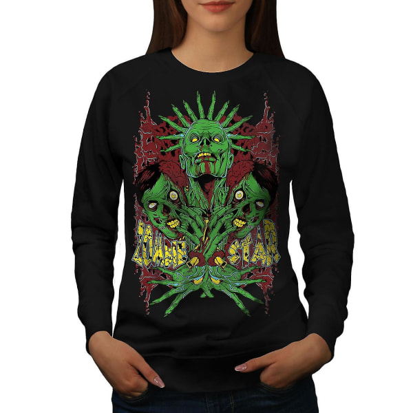 Star Monster Green Women Blacksweatshirt | Wellcoda XL
