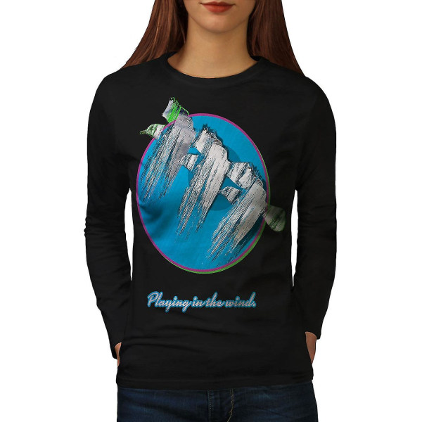 Spelar Wind Birds Svart långärmad T-shirt för kvinnor XL