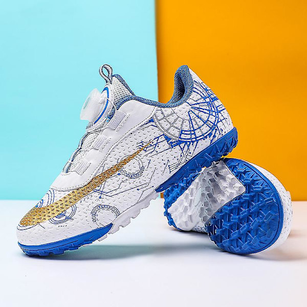 Fotbollsskor för barn Pojkar Fotbollsskor Grästräning Sport Skor Sneakers 3Bd04-1 Blue 32