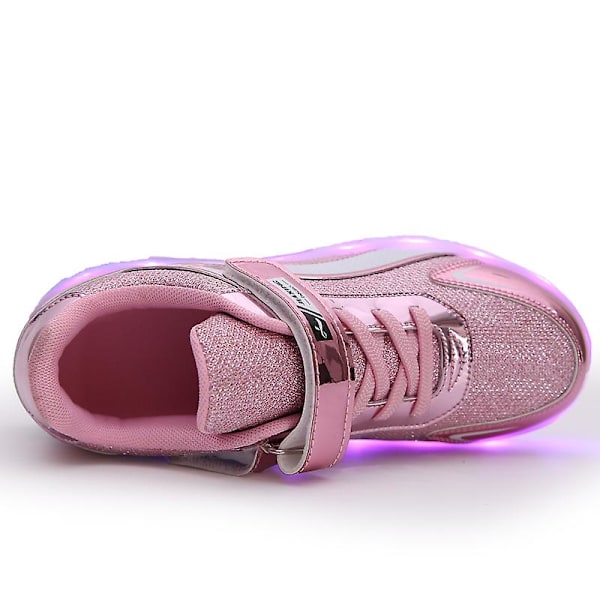 Barnsneakers Dubbelhjulsskor Pojkar Flickor Led Light Skor Fr916 Pink 34