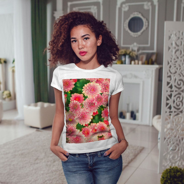 Dahlia Flower Art Whitet-shirt för kvinnor M